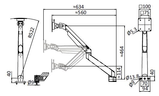 Monitorarm 5-axlig, inklusive fästmateriel