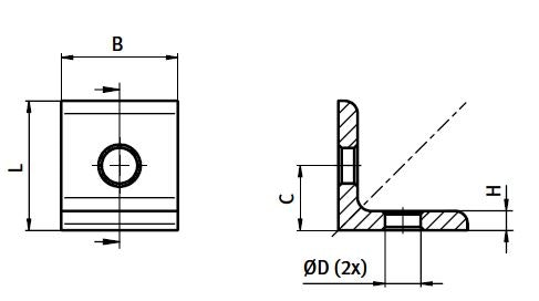 Vinkel, 20x20, Aluminium, exkl. infästningsmaterial