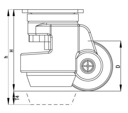 Hjul Ø63mm, Länkhjul med justerbar tryckfot och centrumhål