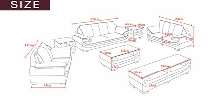 Sleek Sofagruppe 3 + 2 + 1 Svart/hvit - KOMPLETT SETT