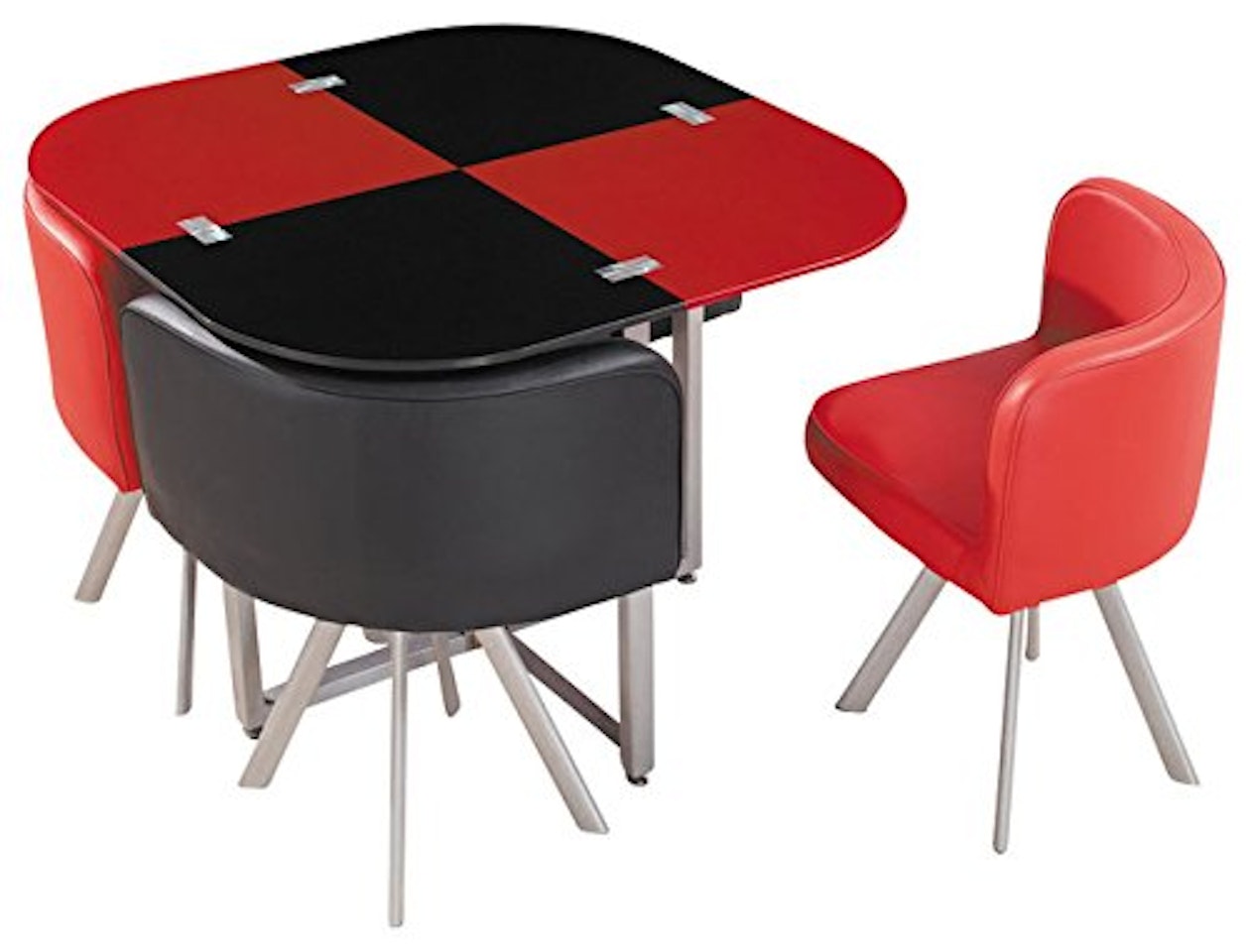 Svart/rød Spisegruppe m/4-stoler 130cm