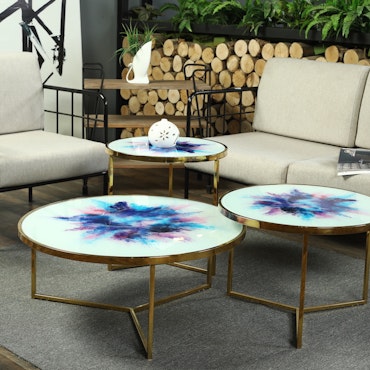 Elegance Hvit/blå - 3 delers Sofabord