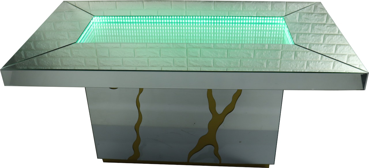 Cracked - Speilet Spisebord - RGB LED-lys m/fjernkontroller & Bluetooth høyttaler - 180cm