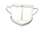 2x Kopper med skål - Luksus kopp med sølv/gull kant i hjerteform