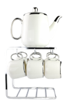 Te-sett - 6x Kopper med Stativ & Te-kanne - Luksus kopp med gull/sølv design & asjetter