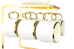 Te-sett - 6x Kopper med Stativ & Te-kanne - Luksus kopp med gull/sølv design & asjetter