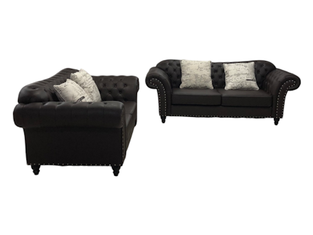 Norway Chesterfield 3 + 2 seter - Mørkebrun - Ekte skinn