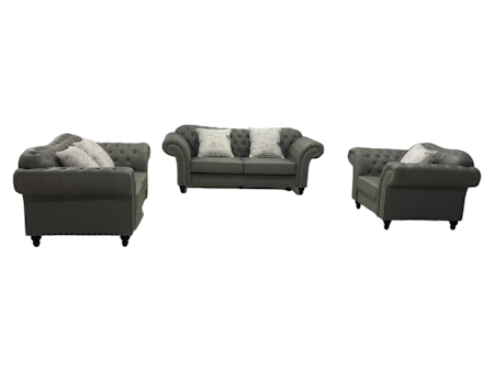 Norway Chesterfield Sofagruppe 3+2+1 - Grå - Ekte skinn