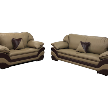 Sleek Sofagruppe 3 + 2 seter - Brun/mørkebrun - Ekte skinn
