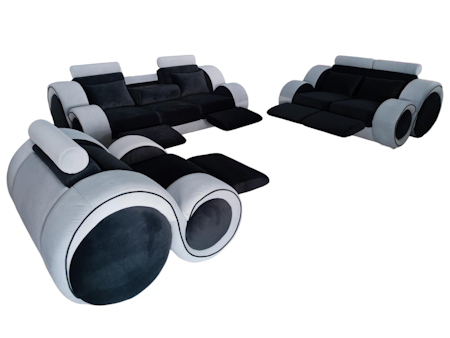 Omedo Recliner - Sofagruppe 3 + 2 + 1 - Svart/grå