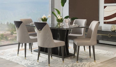 Bella Spisebord med 6x Spisestoler - 160x100cm - Antrasitt