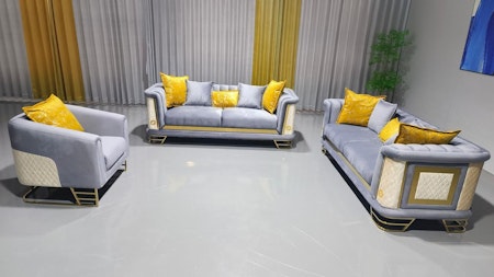 Luxor Sofagruppe 3 + 3 + 1 - Grå & beige detaljer