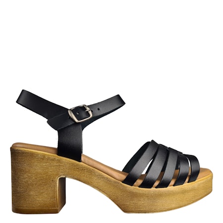 Lädersandal med remmar, träklack och super mjuk innersula från Rosa Negra