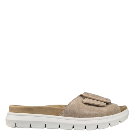 Ergonomiska Beige slip-in sandal med reglerbart spänne och uttagbar sula