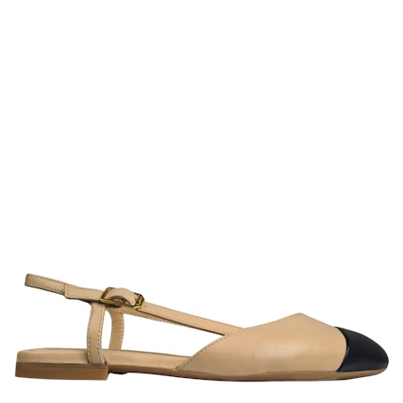Beige slingback med svart tå i läder
