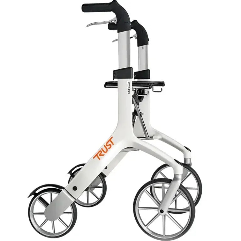 Aluminium rollator i vit färg med en stilren design och väger 6,8 Kg