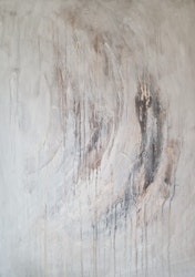 Ljus abstrakt tavla i beige naturtoner - Handmålad konst i nordisk stil, "Muddy River"