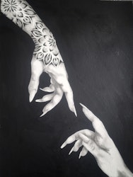 Stay Wistful - Svartvit tavla i Kol & Akryl med tatuerad hand