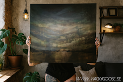 Stor abstrakt tavla i mörka jordnära toner - Handmålad konst för modern inredning, "Devine Valley"