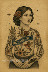 "Love Yourself" - Vintage Poster med Tatuerad Kvinna