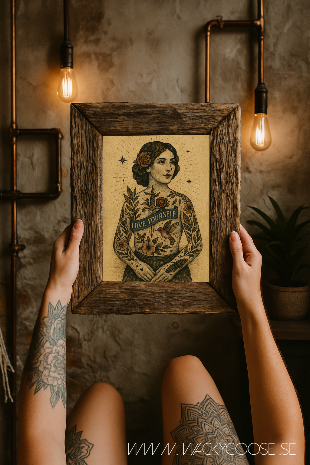 "Love Yourself" - Vintage Poster med Tatuerad Kvinna