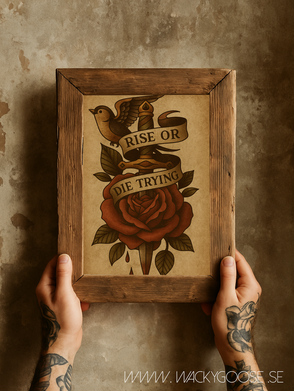 "Rise ord Die" - Vintage Poster i Tatueringsstil (30x40cm)