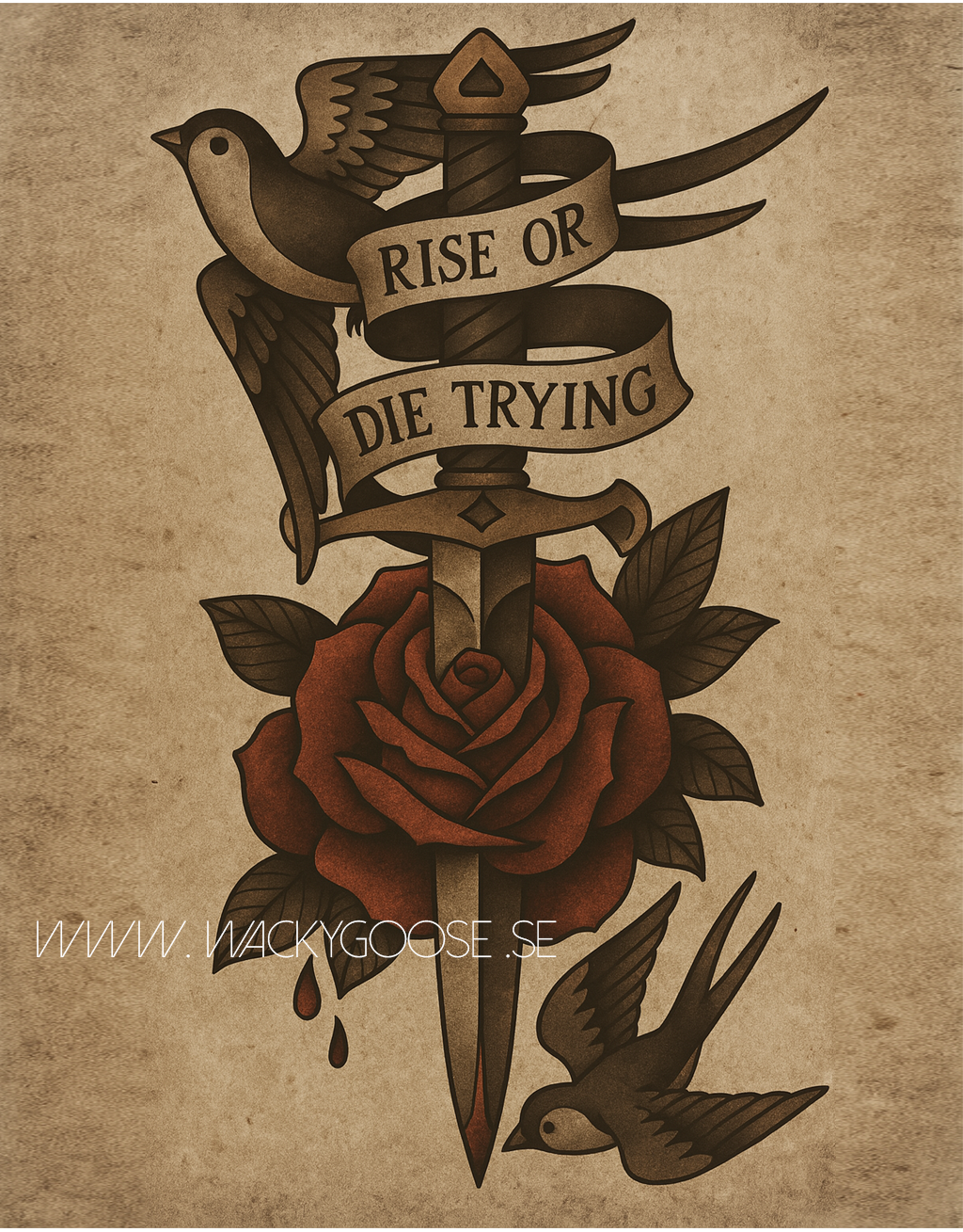 "Rise ord Die" - Vintage Poster i Tatueringsstil (30x40cm)
