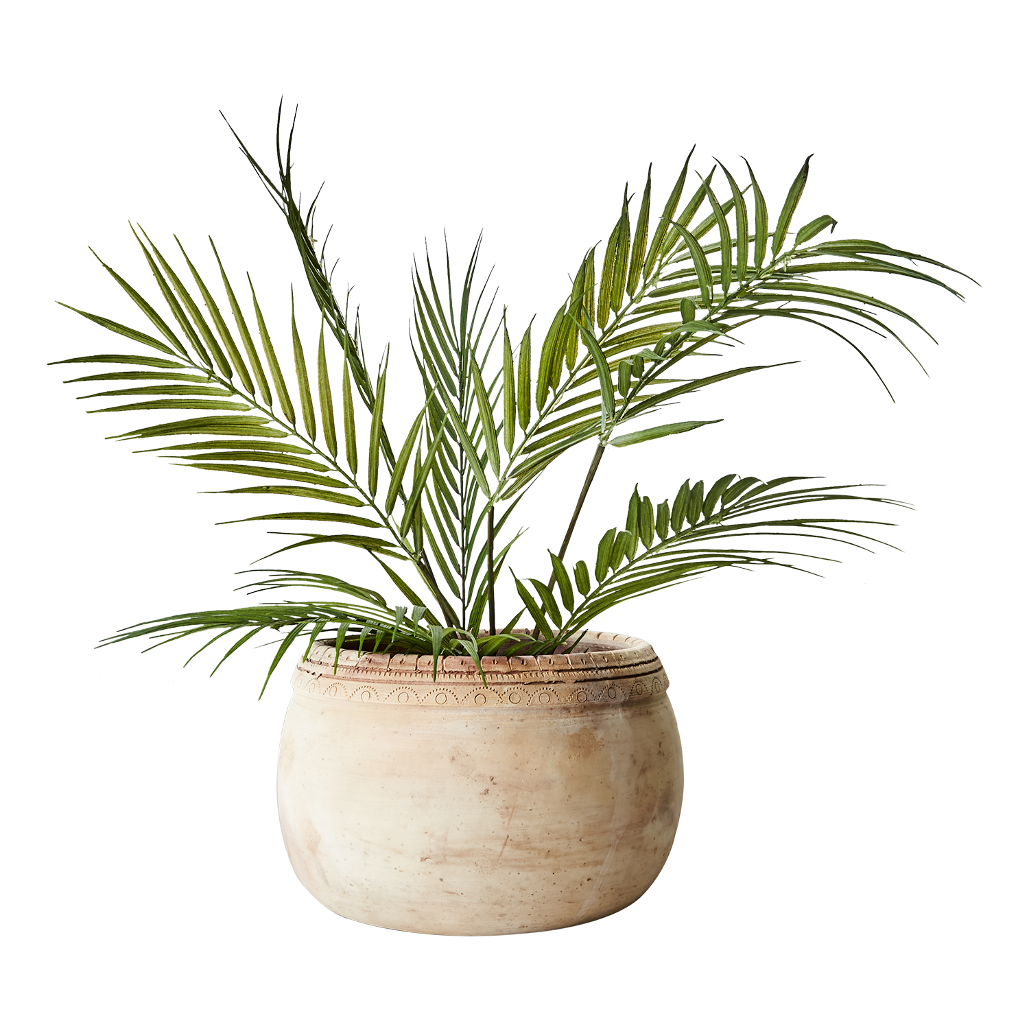 Låg urna i terrakotta med handgjord kantdekor, ~Ø21cm