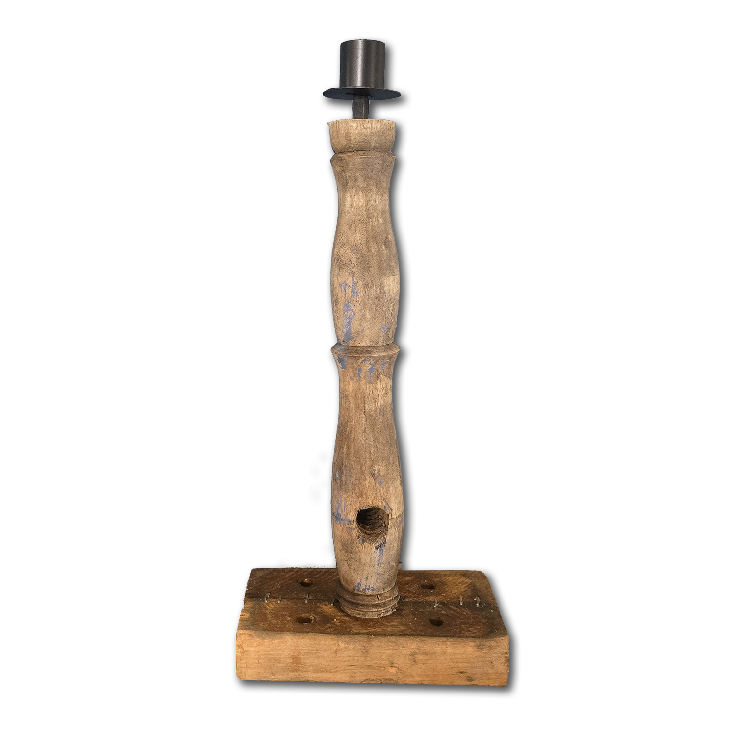 Unik ljusstake i vintage-stil - Handgjord av spinnrocksdelar, 39cm