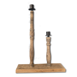 Unik ljusstake för två ljus i vintage-stil - Handgjord av spinnrocksdelar, 48cm