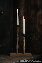 Unik ljusstake för två ljus i vintage-stil - Handgjord av spinnrocksdelar, 48cm