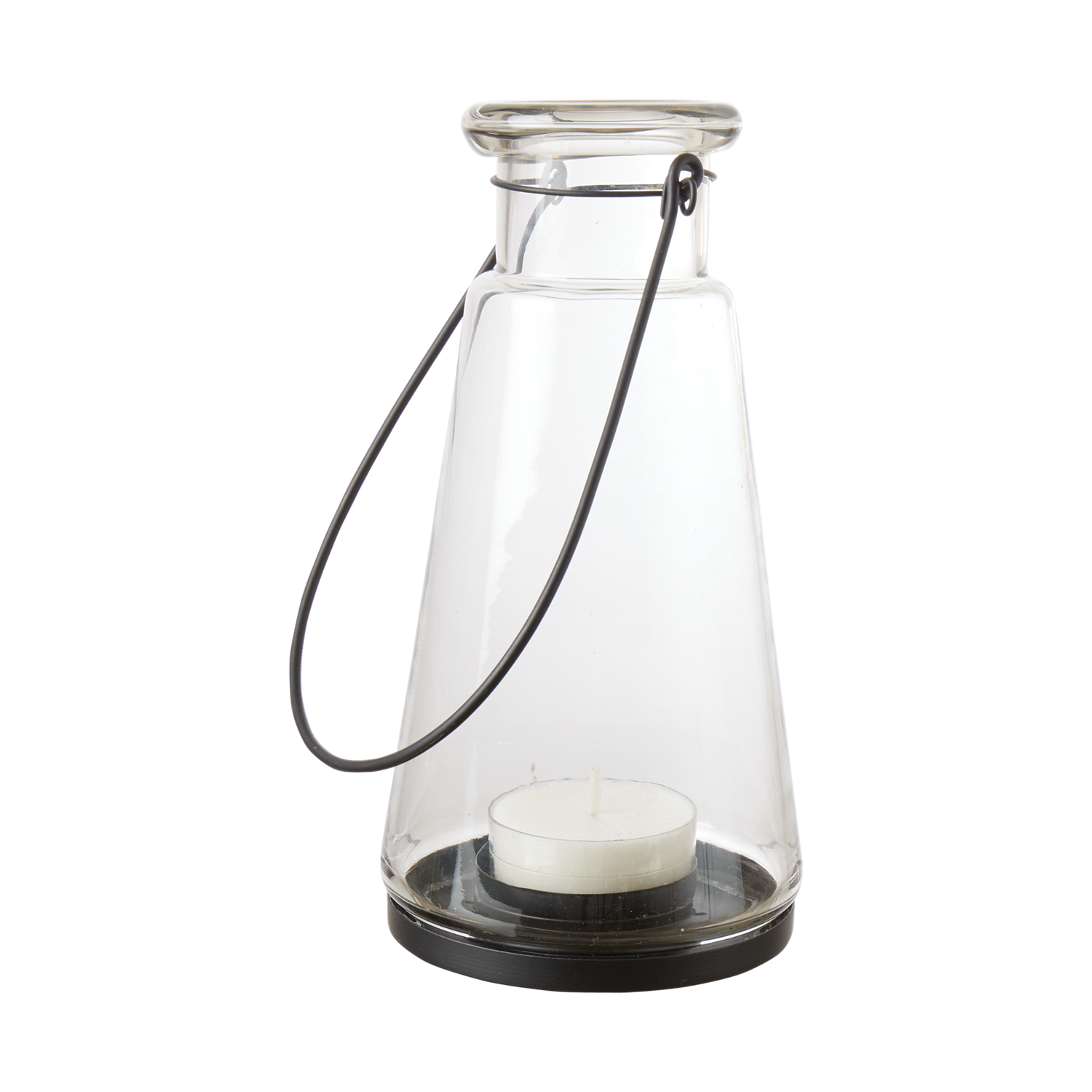 Ljuslykta i glas med handtag i järn - Hänglykta för inomhus och utomhus, 23cm