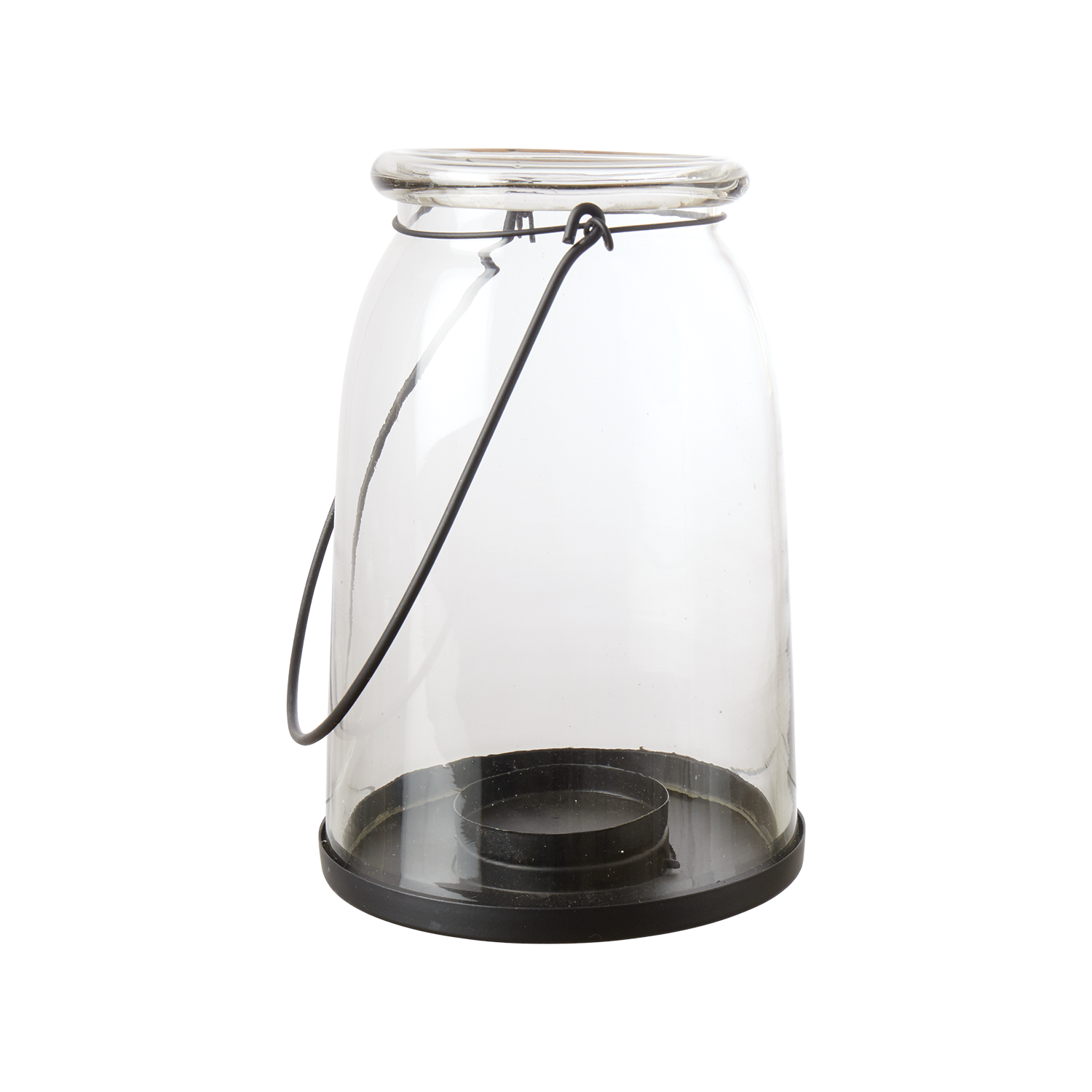 Ljuslykta i glas med handtag i järn - Hänglykta för inomhus och utomhus, 20cm