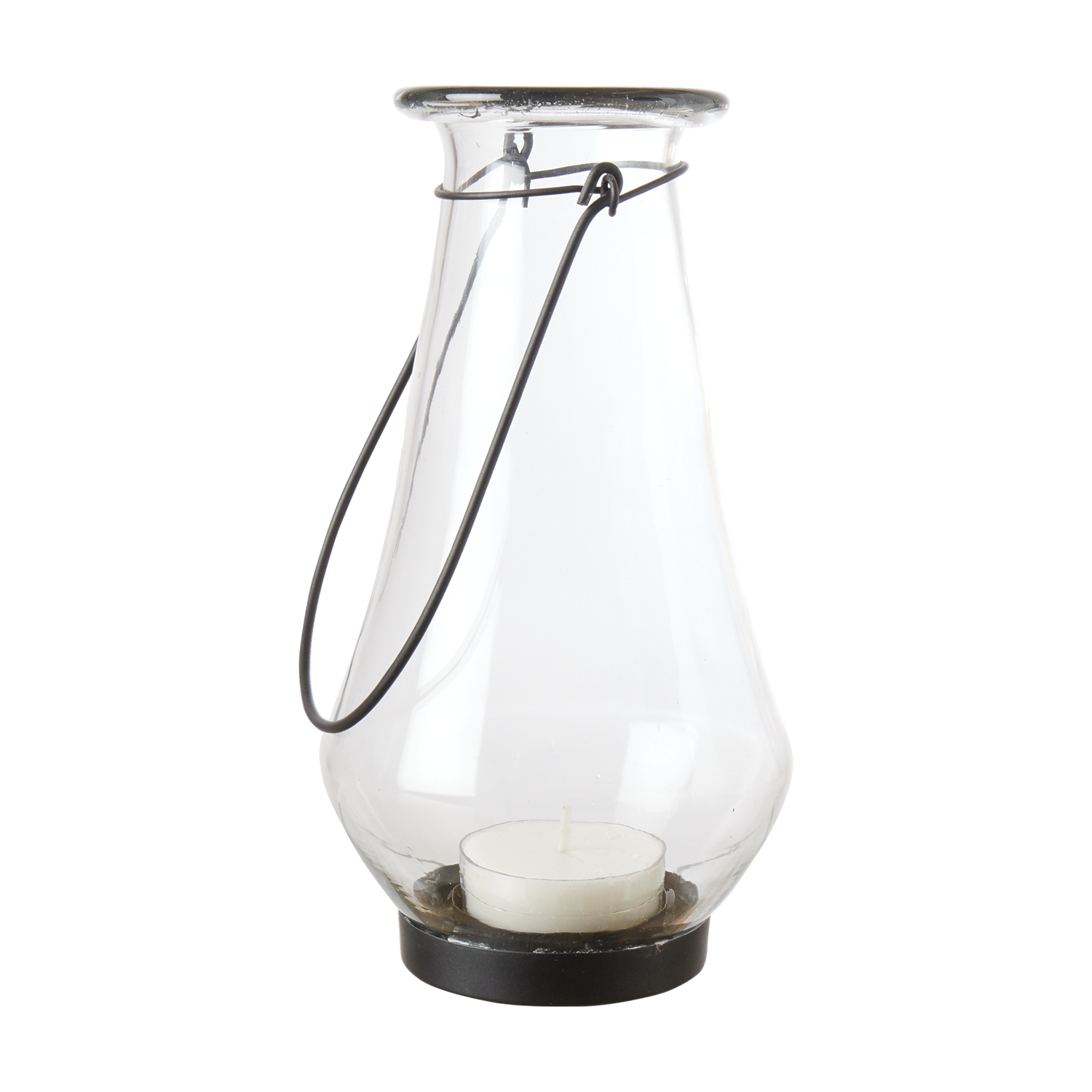 Ljuslykta i glas med handtag i järn - Hänglykta för inomhus och utomhus, 25cm