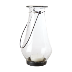 Ljuslykta i glas med handtag i järn - Hänglykta för inomhus och utomhus, 25cm