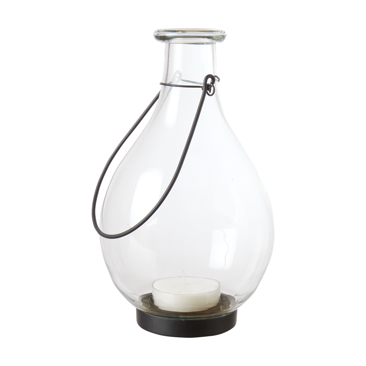 Ljuslykta i glas med handtag i järn - Hänglykta för inomhus och utomhus, 25cm