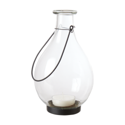 Ljuslykta i glas med handtag i järn - Hänglykta för inomhus och utomhus, 25cm