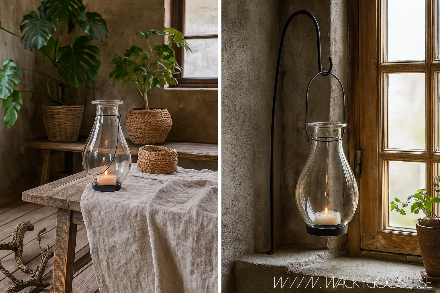 Ljuslykta i glas med handtag i järn - Hänglykta för inomhus och utomhus, 25cm