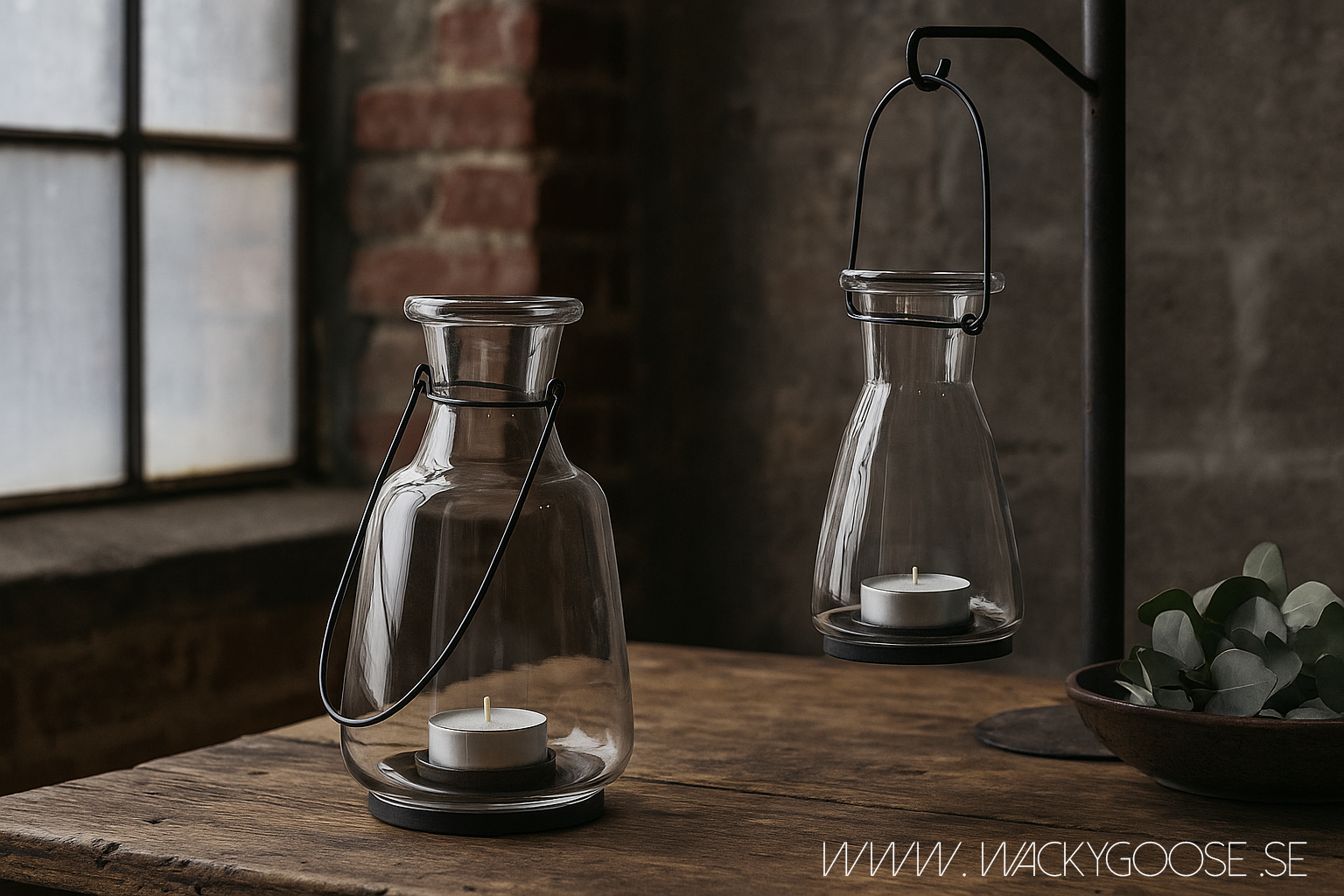 Ljuslykta i glas med handtag i järn - Hänglykta för inomhus och utomhus, 26cm