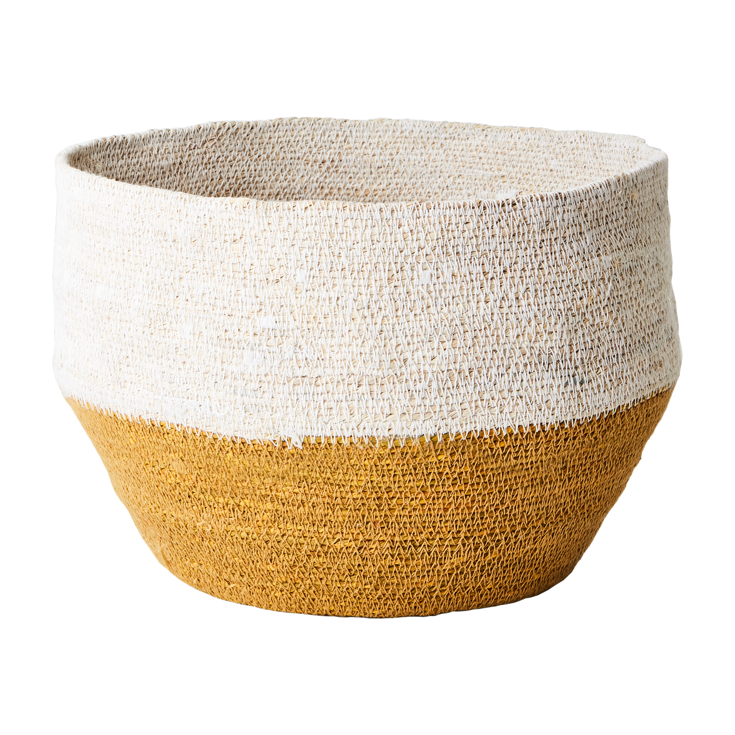 Handsydd Madiba-korg i sjögräs, Vit/Senapsgul, Ø30cm