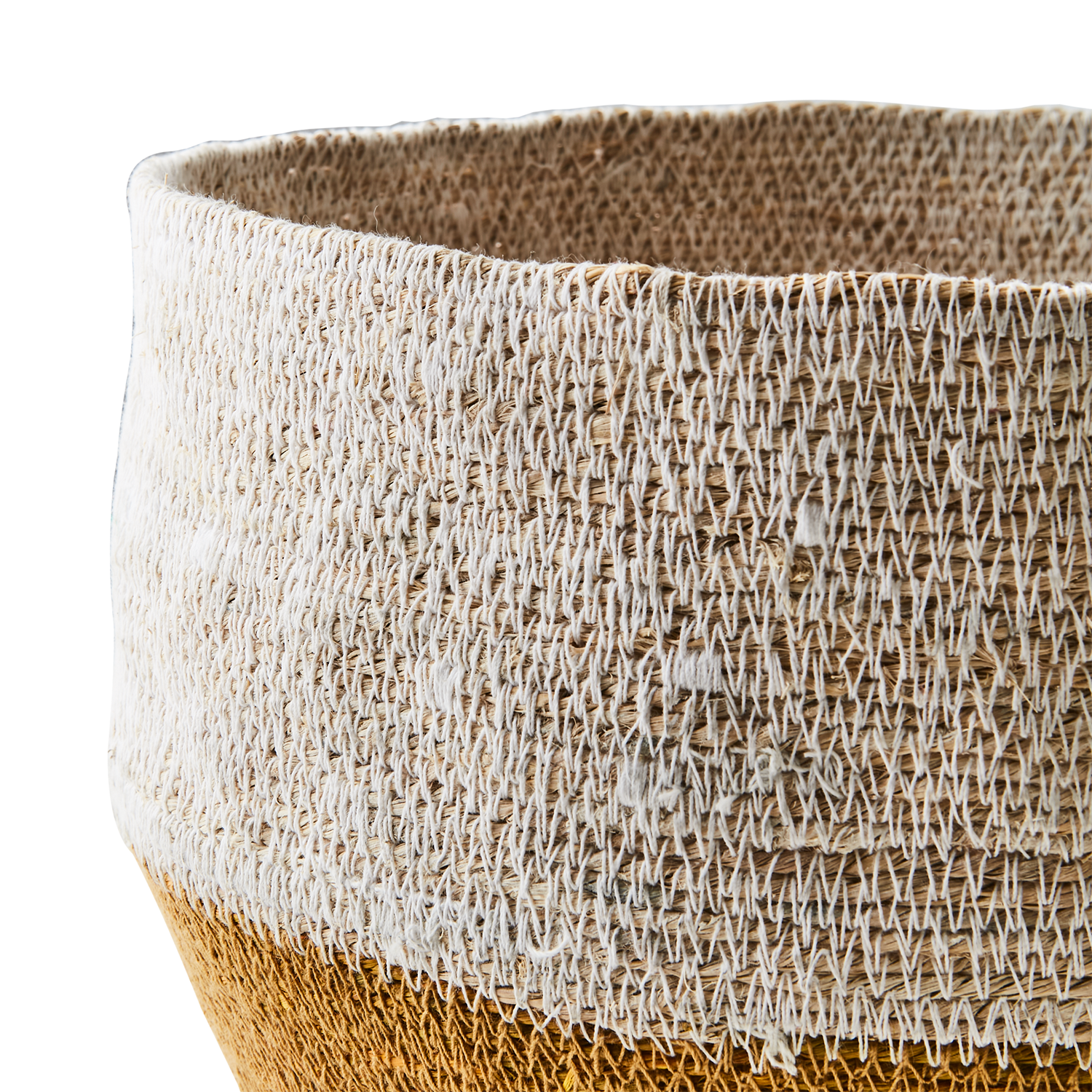 Handsydd Madiba-korg i sjögräs, Vit/Senapsgul, Ø30cm