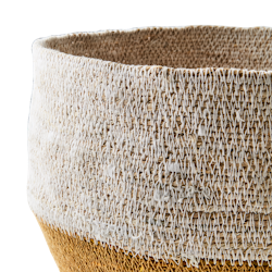Handsydd Madiba-korg i sjögräs, Vit/Senapsgul, Ø30cm