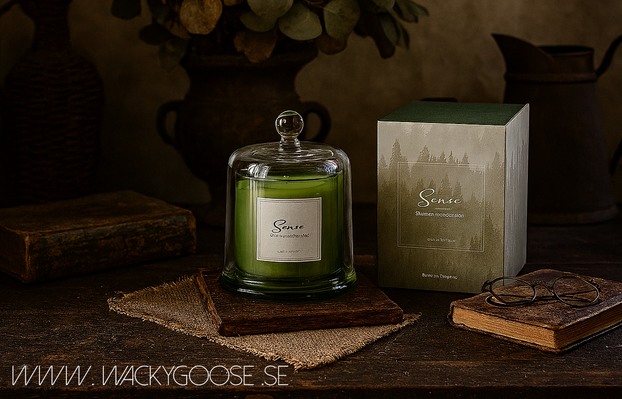 Doftljus med glaskupa, Suede & evergreen