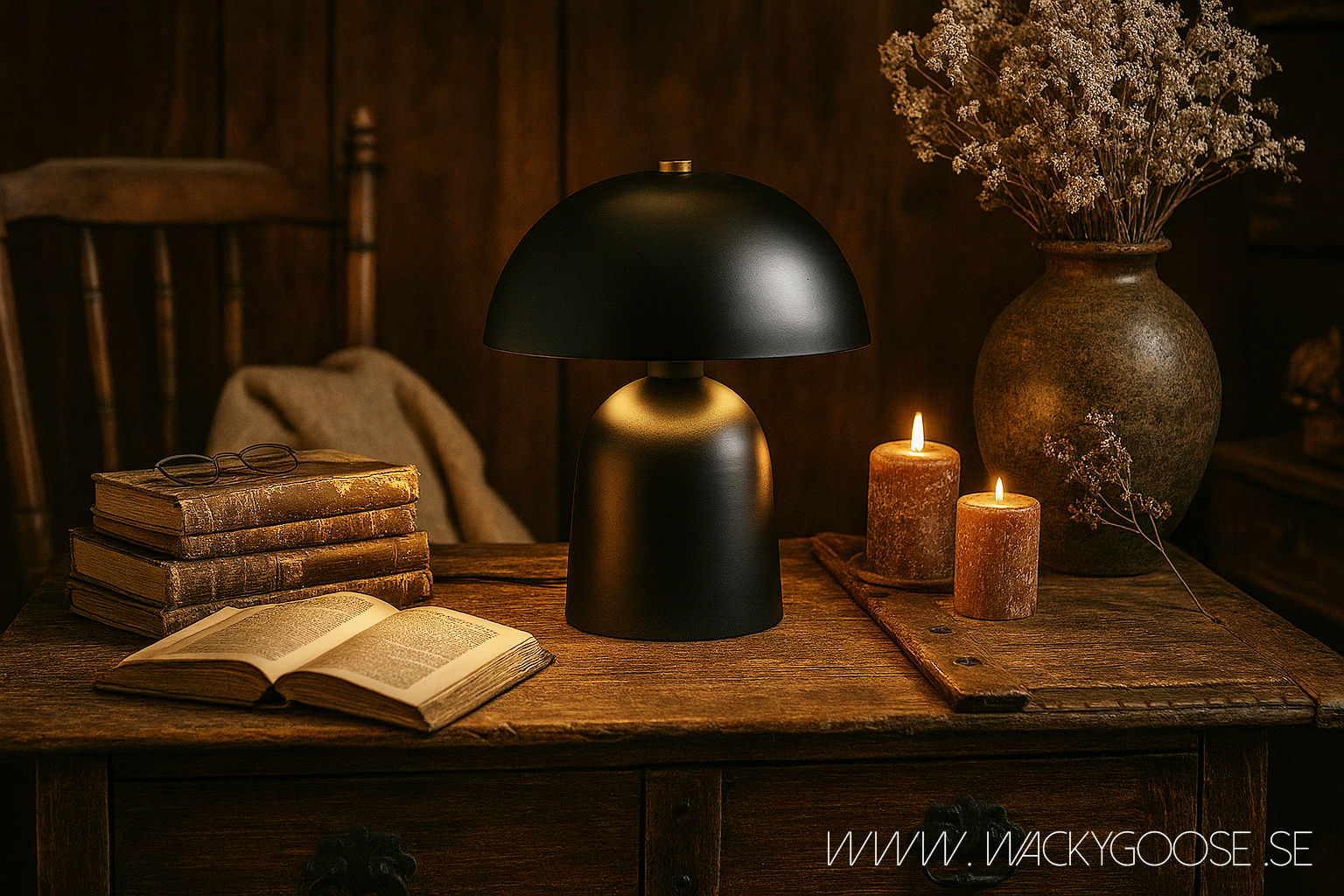 FUNGI Bordslampa, 30cm, Svart