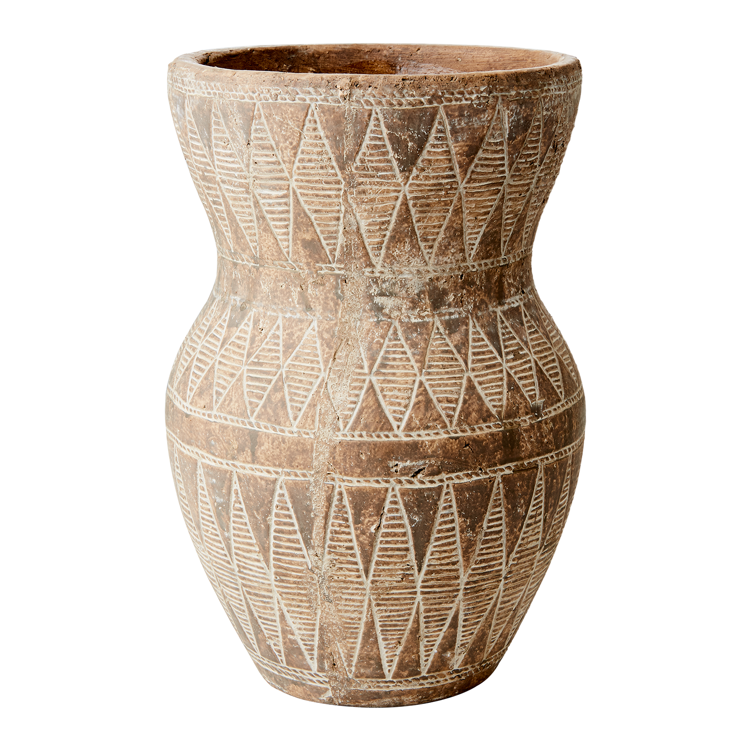 Urna i terrakotta med vackra mönster, 32cm