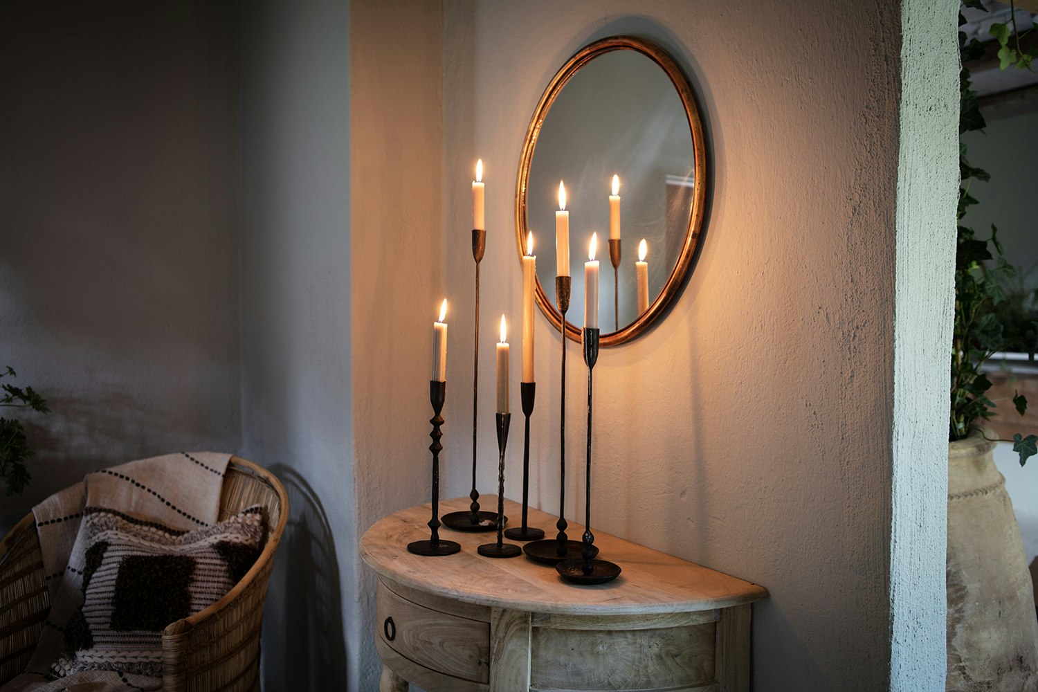 Kopparfärgad spegel i järn, Ø60cm