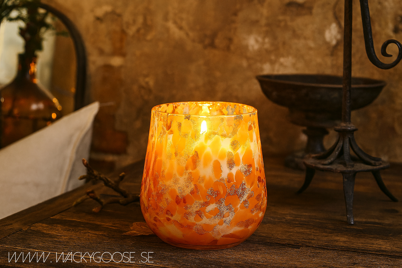 Handgjort Doftljus i munblåst glas, Sweet orange & amber