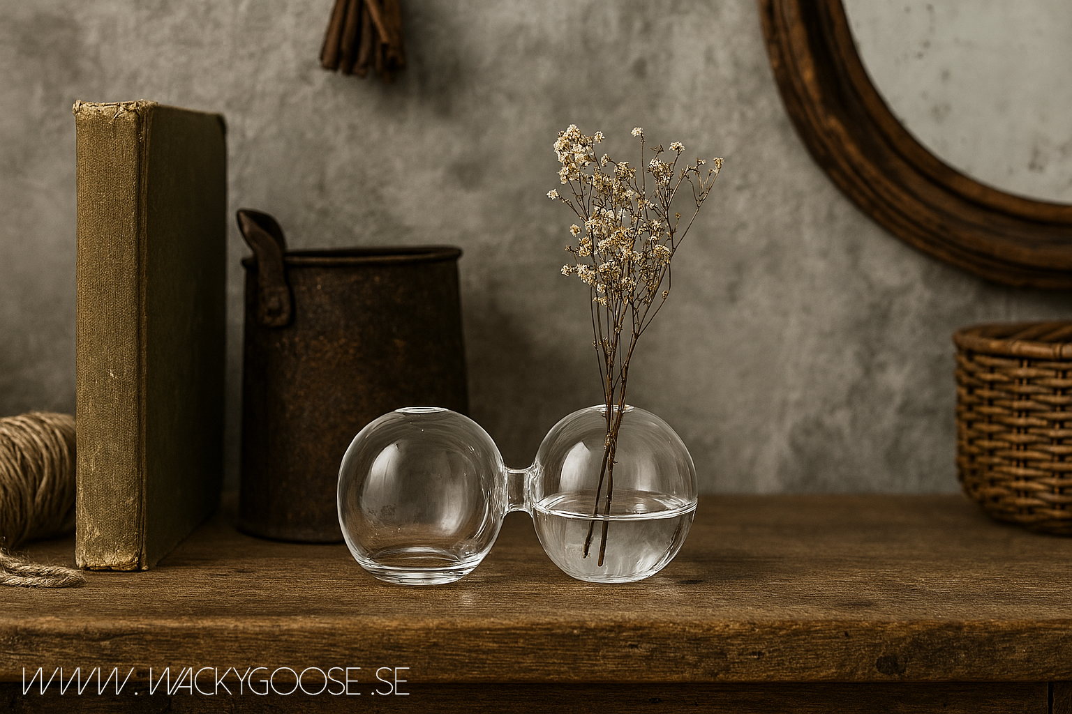 Munblåst vas 2 bubblor, 14cm