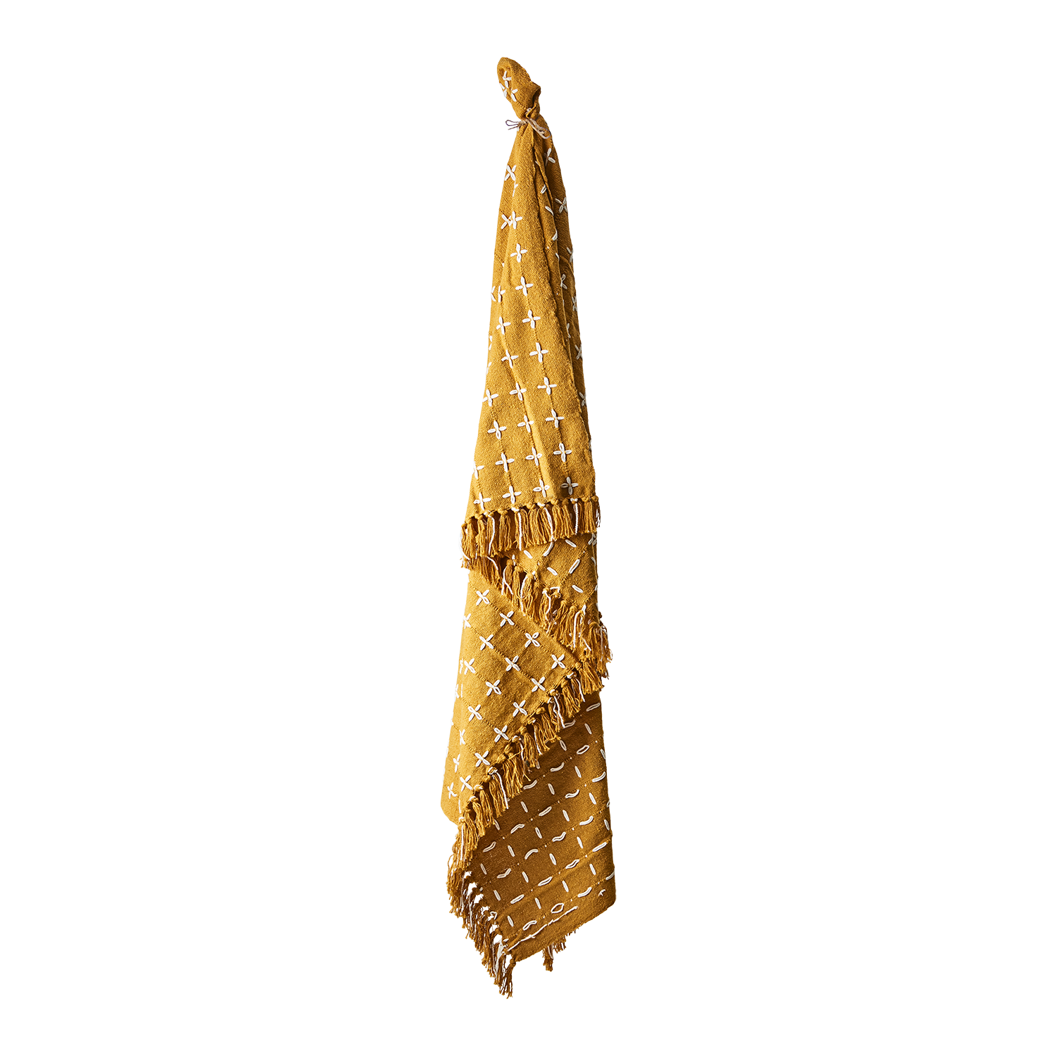 Filt av återvunnen bomull, 175x125cm, Senapsgul/Vit