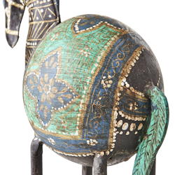 Dekorativ hästfigur i svart/turkos - Unik inredningsdetalj i återvunnet trä och järn, 40cm